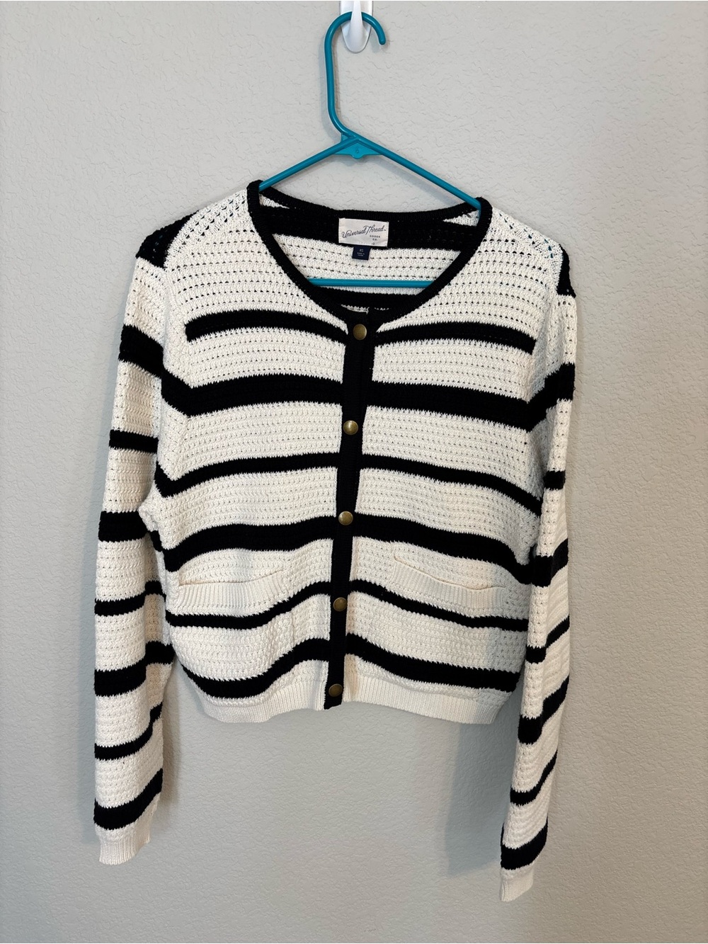 NWOT - Universal Thread - Black & White Striped Crochet Cardigan - XS